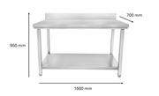 Table inox adossé 1600 x 700 x 950 mm | CUIST STTB167 - EQUIPEMENT RESTAURATION