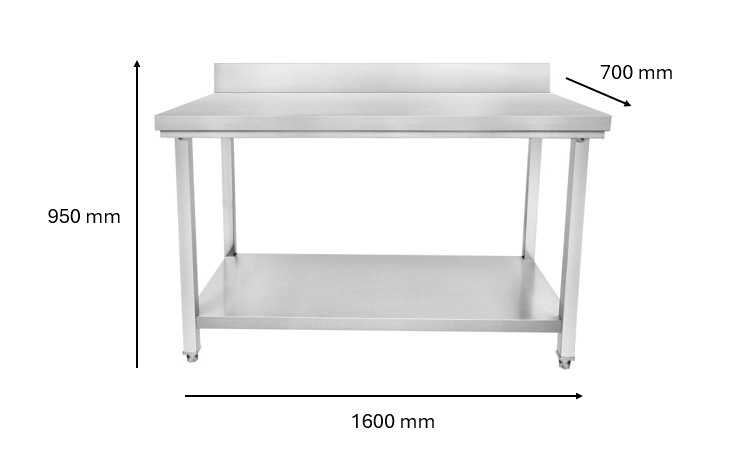 Table inox adossé 1600 x 700 x 950 mm | CUIST STTB167 - EQUIPEMENT RESTAURATION