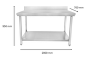 Table inox adossé 2000 x 700 x 950 mm | CUIST STTB207 - EQUIPEMENT RESTAURATION