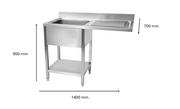 Plonge inox lave vaisselle 1400 x 700 x 950 mm | CUIST STSD147R - EQUIPEMENT RESTAURATION