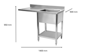 Plonge inox lave vaisselle 1400 x 600 x 950 mm | CUIST STSD146L - EQUIPEMENT RESTAURATION