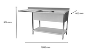 Plonge inox lave vaisselle 1800 x 600 x 950 mm | CUIST STSD186L - EQUIPEMENT RESTAURATION