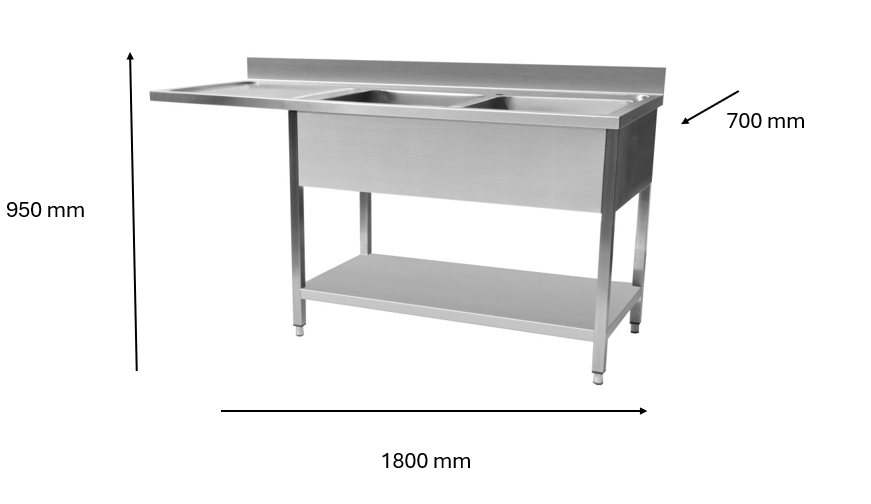 Plonge inox lave vaisselle 1800 x 700 x 950 mm | CUIST STSD187L - EQUIPEMENT RESTAURATION