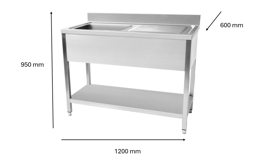 Plonge en inox 1200 x 600 x 950 mm | CUIST STSK126R - EQUIPEMENT RESTAURATION