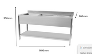 Plonge en inox 1400 x 600 x 950 mm | CUIST STSK146R - EQUIPEMENT RESTAURATION