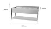 Plonge en inox 1600 x 600 x 950 mm | CUIST STSK166R - EQUIPEMENT RESTAURATION