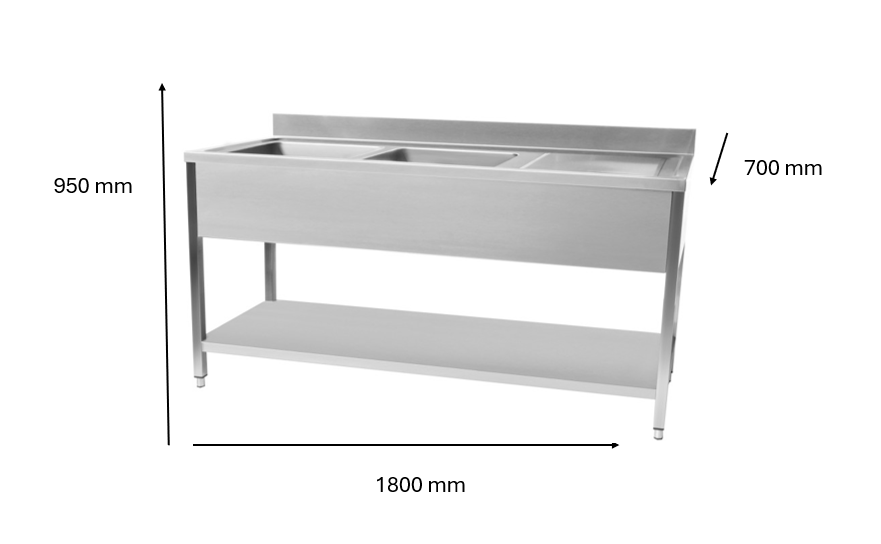 Plonge en inox 1800 x 700 x 950 mm | CUIST STSK187R - EQUIPEMENT RESTAURATION