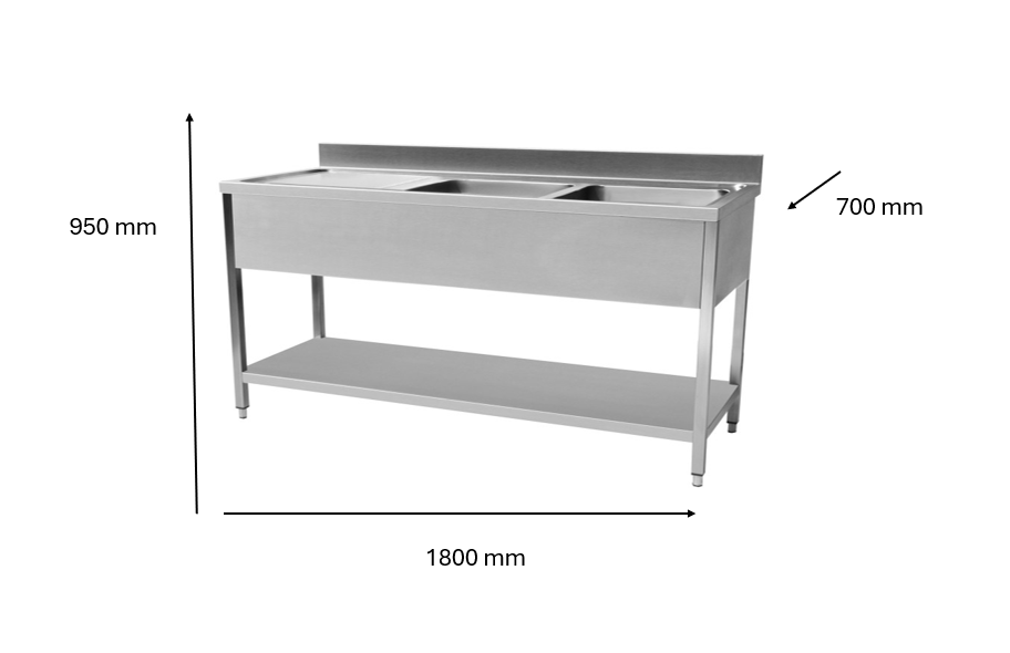 Plonge en inox 1800 x 600 x 950 mm | CUIST STSK186L - EQUIPEMENT RESTAURATION