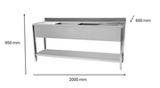 Plonge en inox 2000 x 600 x 950 mm | CUIST STSK206 - EQUIPEMENT RESTAURATION