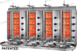 Machine à kebab 4+4+4+4 Zones HP Gaz | Marque: Potis 4x RS MU GD4/S - EQUIPEMENT RESTAURATION