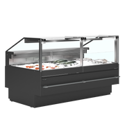 Vitrine Réfrigérée Professionnelle SOCA F18790B Pour Poisson Frais Sur Glace Avec Tablier Inox Et Vitre Avant Se Soulève