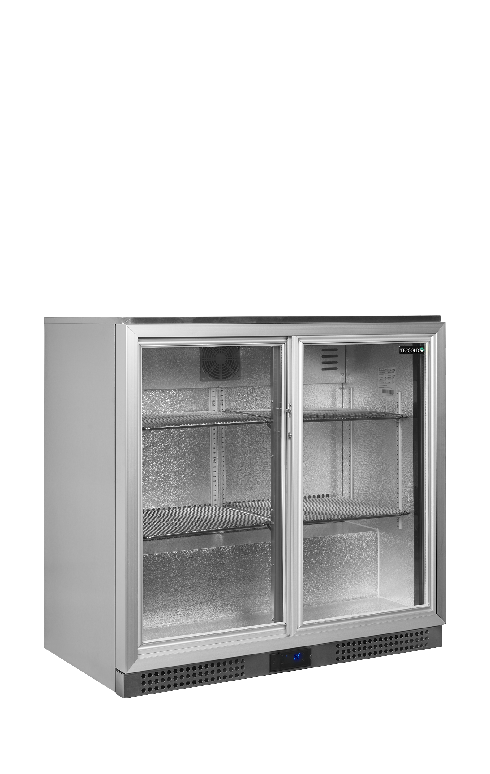 Arrière-Bar Professionnel BA26SS Armoire De Bar À Portes Aluminium Double Vitrage Et Tablettes Chromées