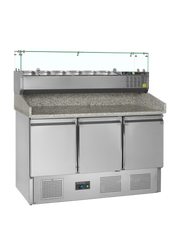 Table À Pizza PT1365 Avec Garniture GVC33-140 En Acier Inox SS304 Plan Granite Froid Pour Pizzas