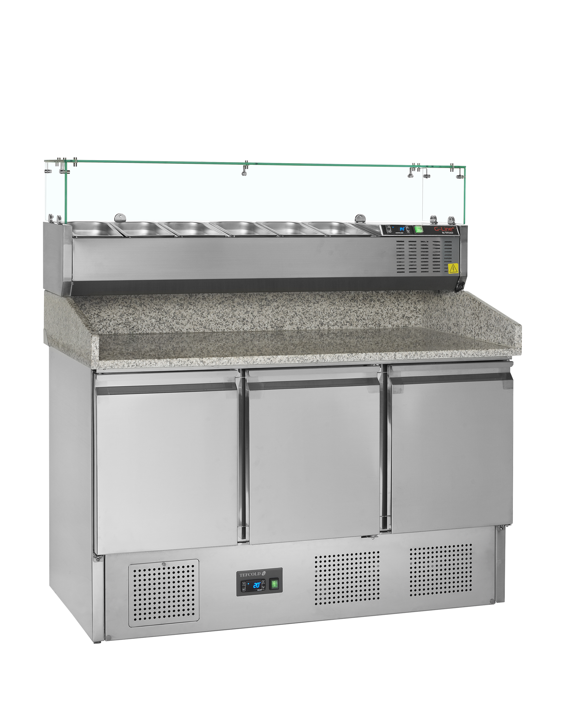 Table À Pizza PT1365 Avec Garniture GVC33-140 En Acier Inox SS304 Plan Granite Froid Pour Pizzas