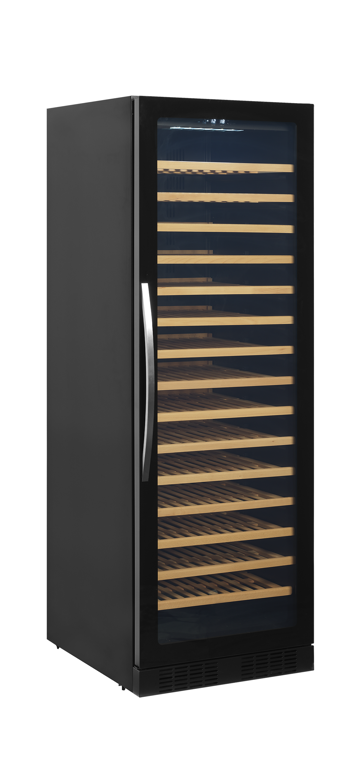 Armoire Cave À Vin Professionnelle TFW400-F Porte Vitrée Sans Cadre Éclairage LED Bois Sur Glissières