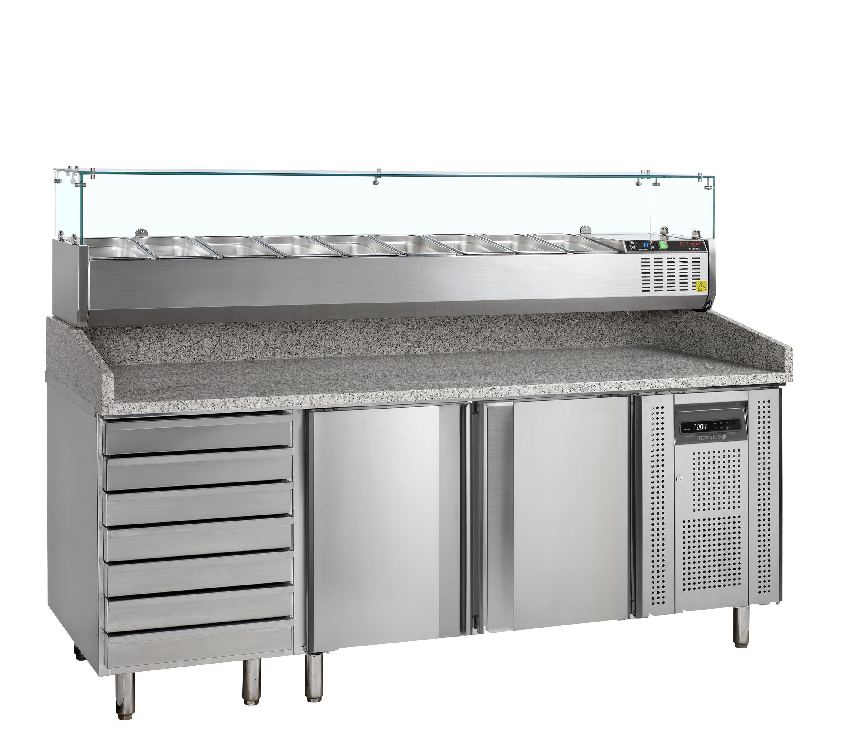 PT1310 GVC38-200 Table À Pizza Avec Module Garniture Inox SS304 Plan Granite Froid