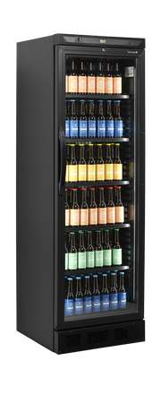 Armoire Frigorifique À Boissons Professionnelle CEV425 Noir Avec Porte Vitrée LED Et Tablettes Réglables
