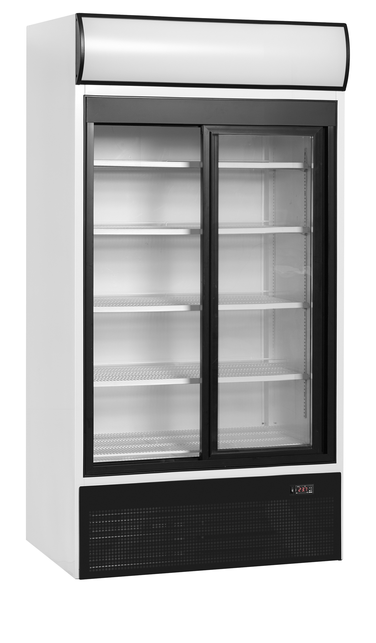Armoire Frigorifique FSC 1000S Vitrine Réfrigérée À 2 Portes Caisson Lumineux Finitions Blanc Noir