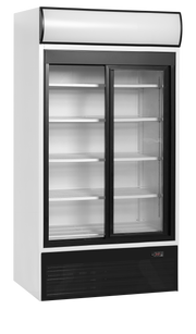 Armoire Frigorifique FSC 1000S Vitrine Réfrigérée À 2 Portes Caisson Lumineux Finitions Blanc Noir