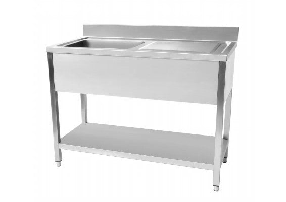 Evier 1 cuve avec dosseret et étagère - égouttoir à droite - 1200x700x850 - LG1VGD712 - EQUIPEMENT RESTAURATION