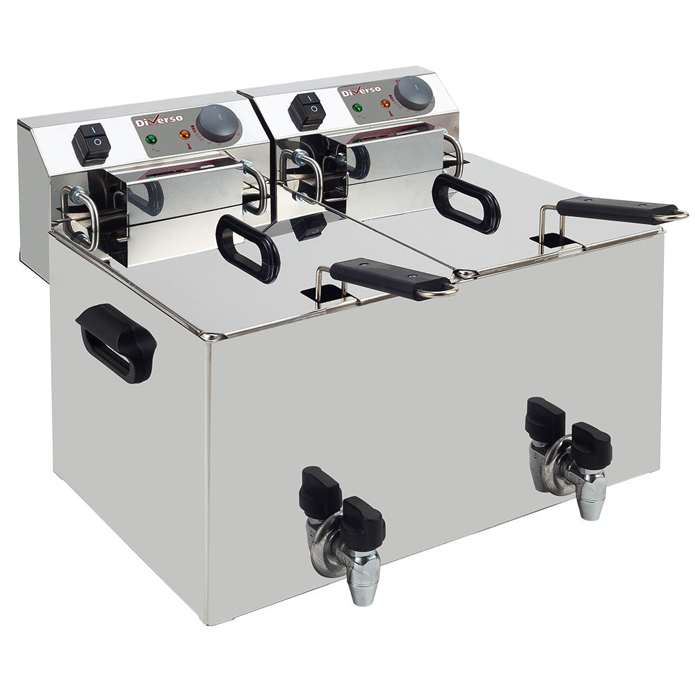 Friteuse de table électrique 2x 10 litres + robinet de vidange - WR-EF20-S2 - EQUIPEMENT RESTAURATION