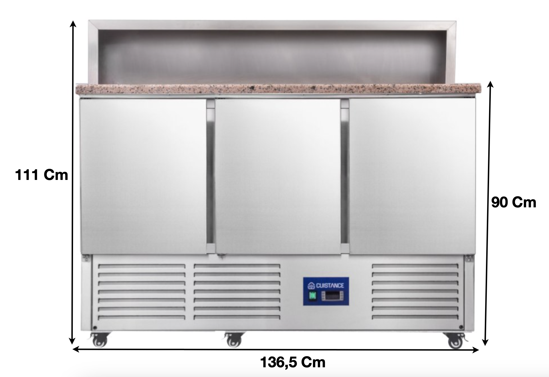 Meuble à pizza réfrigérée – 3 portes pleines GN1/1 – 8 x GN1/6 | CUIST PS903 - EQUIPEMENT RESTAURATION