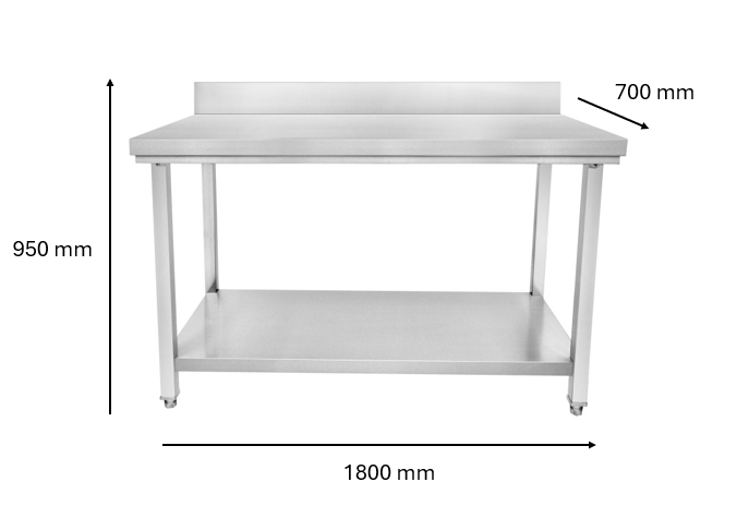 Table inox adossé 1800 x 700 x 950 mm | CUIST STTB187 - EQUIPEMENT RESTAURATION 