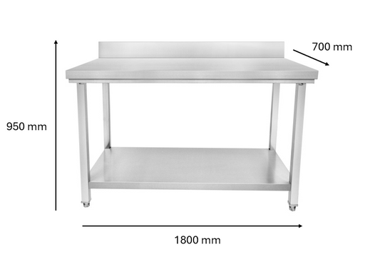 Table inox adossé 1800 x 700 x 950 mm | CUIST STTB187 - EQUIPEMENT RESTAURATION 