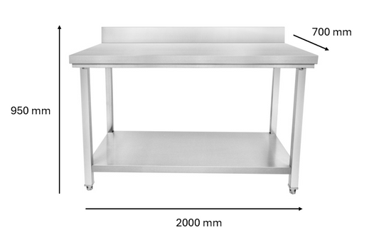 Table inox adossé 2000 x 700 x 950 mm | CUIST STTB207 - EQUIPEMENT RESTAURATION 