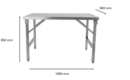 Table inox pliable 1800 x 600 x 850 mm | CUIST STTFD186 - EQUIPEMENT RESTAURATION 