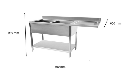 Plonge inox lave vaisselle 1600 x 600 x 950 mm | CUIST STSD166R - EQUIPEMENT RESTAURATION 