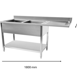 Plonge inox lave vaisselle 1800 x 600 x 950 mm | CUIST STSD186R - EQUIPEMENT RESTAURATION 