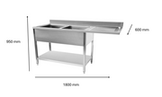 Plonge inox lave vaisselle 1800 x 600 x 950 mm | CUIST STSD186R - EQUIPEMENT RESTAURATION 
