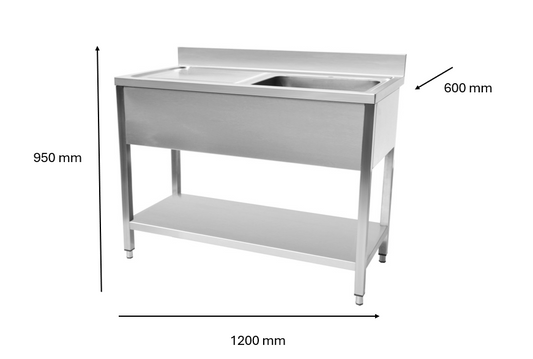 Plonge en inox 1200 x 600 x 950 mm | CUIST STSK126L - EQUIPEMENT RESTAURATION 