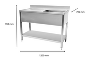 Plonge en inox 1200 x 700 x 950 mm | CUIST STSK127L - EQUIPEMENT RESTAURATION 