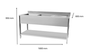 Plonge en inox 1800 x 600 x 950 mm | CUIST STSK186R - EQUIPEMENT RESTAURATION 