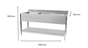 Plonge en inox 1600 x 700 x 950 mm | CUIST STSK167R - EQUIPEMENT RESTAURATION 