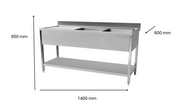 Plonge en inox 1400 x 600 x 950 mm | CUIST STSK146L - EQUIPEMENT RESTAURATION 