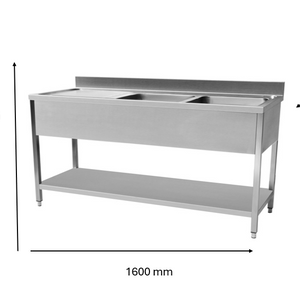 Plonge en inox 1600 x 600 x 950 mm | CUIST STSK166L - EQUIPEMENT RESTAURATION 