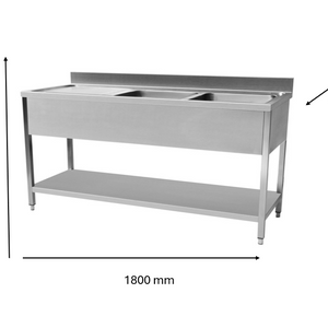 Plonge en inox 1800 x 600 x 950 mm | CUIST STSK186L - EQUIPEMENT RESTAURATION 