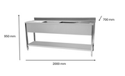 Plonge en inox 2000 x 700 x 950 mm | CUIST STSK207 - EQUIPEMENT RESTAURATION 