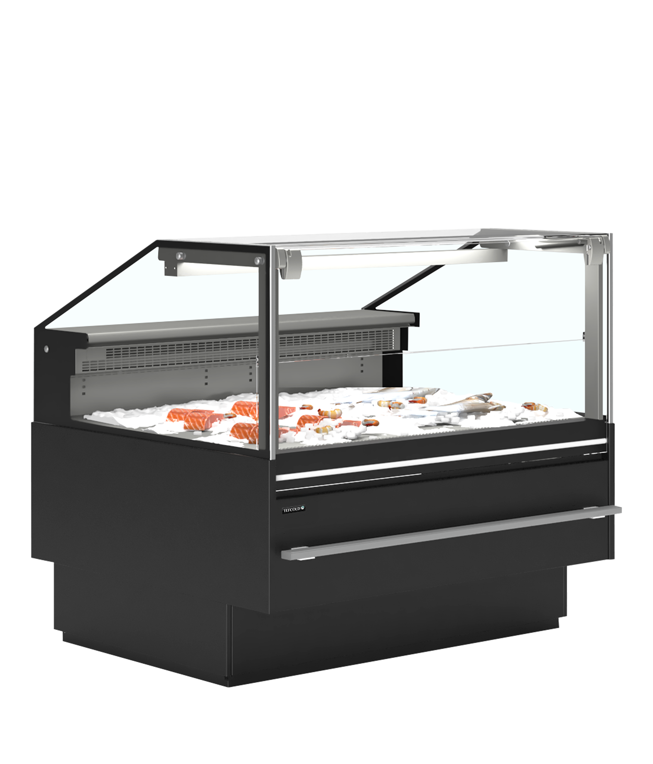 SOCA-F12590B Vitrine Réfrigérée Professionnelle Pour Poisson Frais Sur Glace Avec Tablier Acier Inox 50 Mm