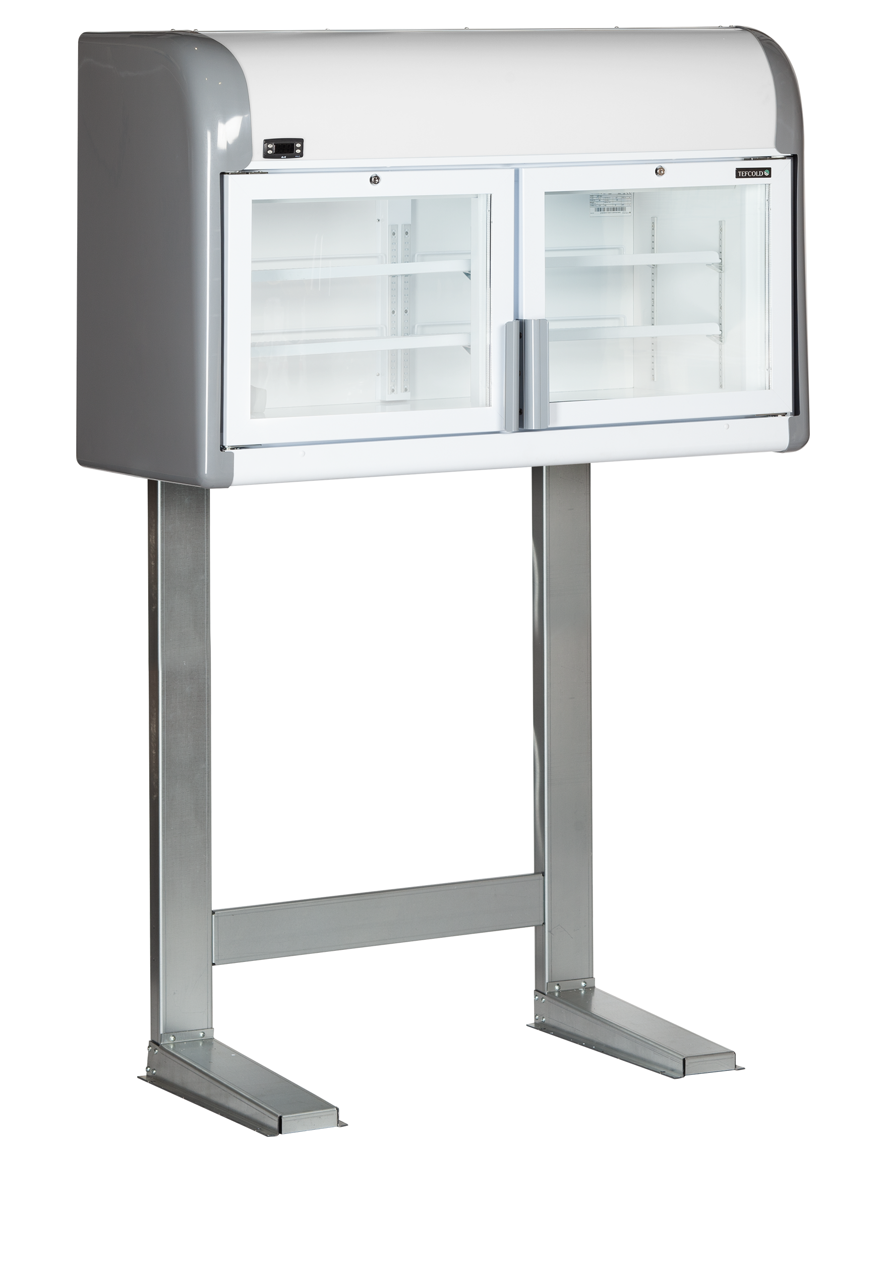 Congélateur Mural MTF Mini Froid Statique Portes Vitrées Chauffées Avec Éclairage LED Sur Pieds Pour Branding