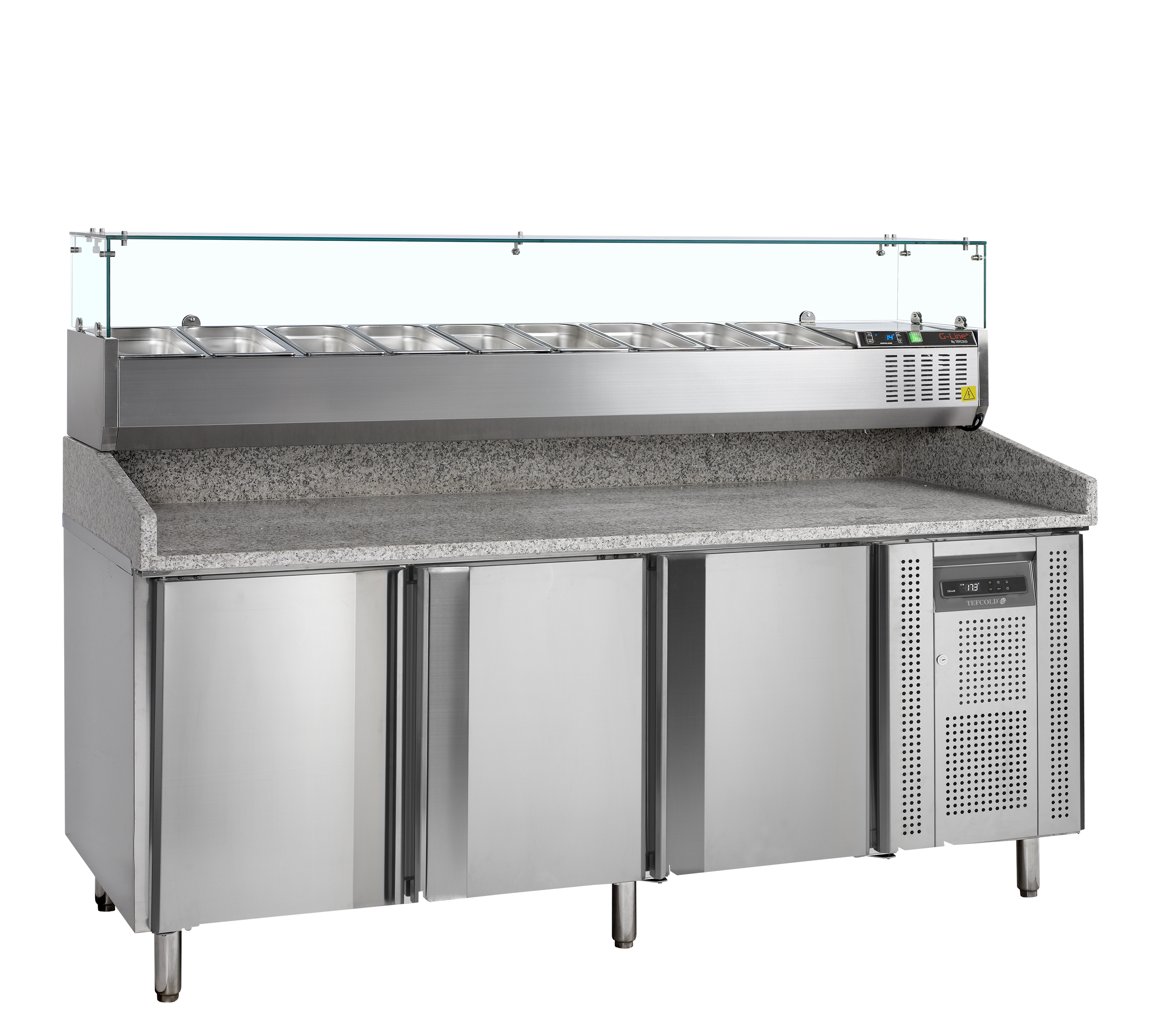 Table À Pizza PT1300 GVC38-200 Avec Module Garniture En Acier Inoxydable SS304 Plan Granite Froid Pour Préparation