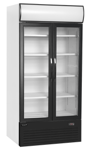 Armoire Frigorifique FSC 1000H Vitrine Réfrigérée 2 Portes Positif Négatif Caisson Lumineux Extérieur Blanc Noir