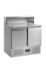 PT920 Comptoir Pizza GN1 1 En Acier Inox SS304 Avec Plan Granite Froid Pour Pâte 2 Portes Restauration Professionnelle