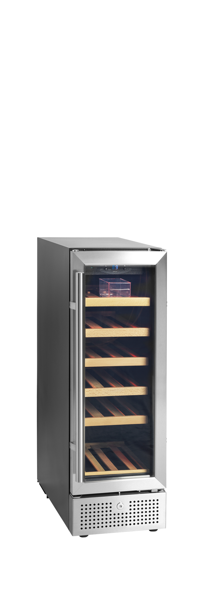 Cave À Vin Professionnelle TFW80S En Acier Inoxydable Avec Éclairage LED Doux Et Tablettes En Bois