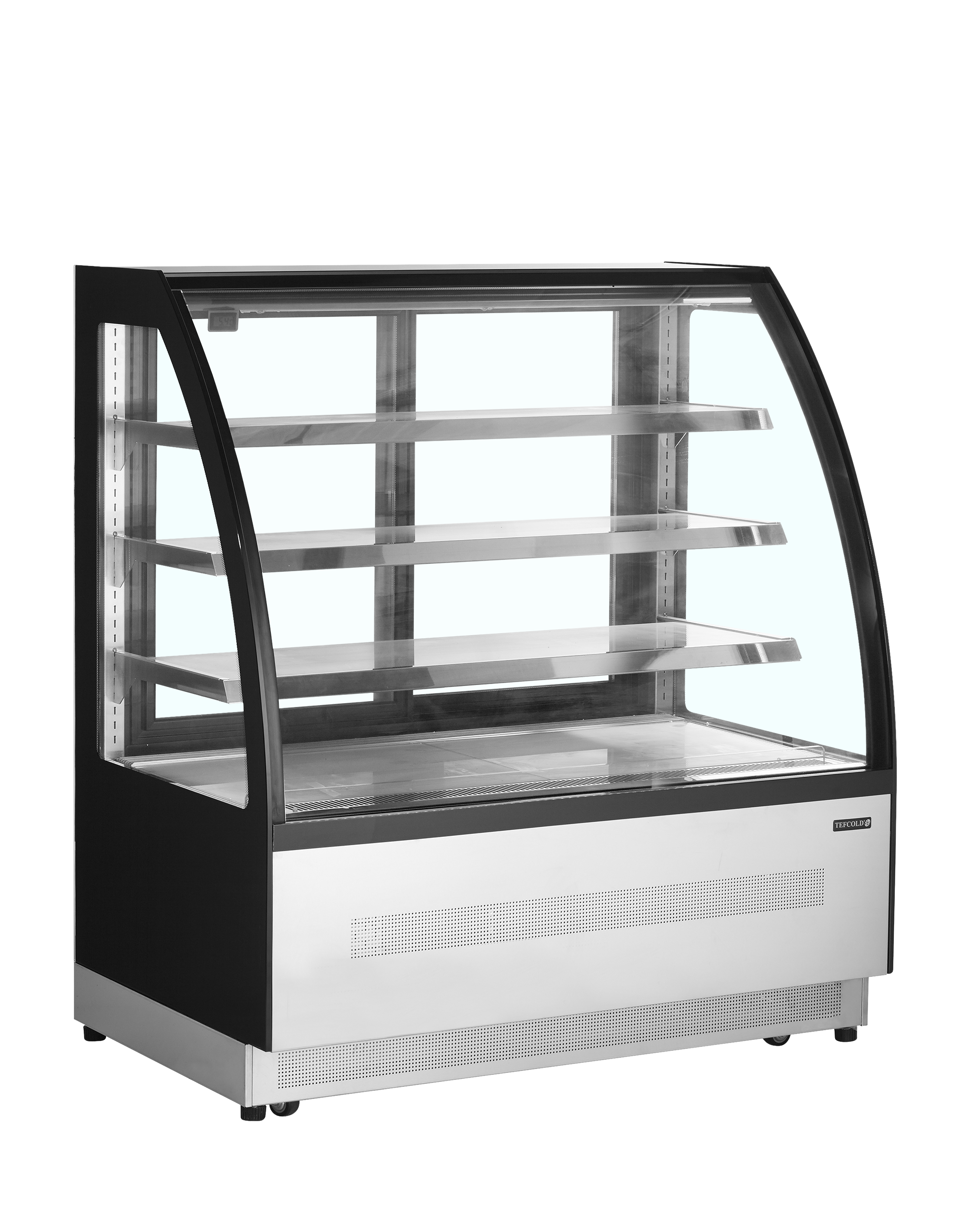 Comptoir Réfrigéré Professionnel LPD1200C Noir Avec Vitrine Courbée Et Tablettes En Verre