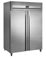 Armoire Frigorifique Verticale GN2/1 Positif 2 Portes Inox SS304 RK1420X1 Froid Ventilé Et Roues Professionnel