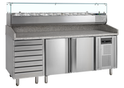 Table à Pizza Professionnelle PT1310 Avec Module Garniture VK38-200 - Acier Inox SS304, Plan Granite Froid